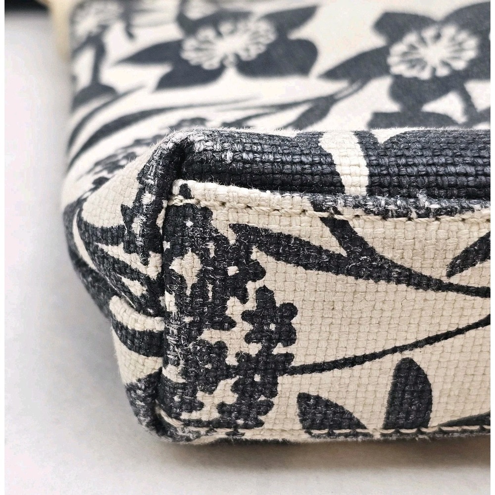 Spartina 449 Linen Floral Crossbody Bag Black White Cream Trim Turquoise Lining - Picture 10 of 12